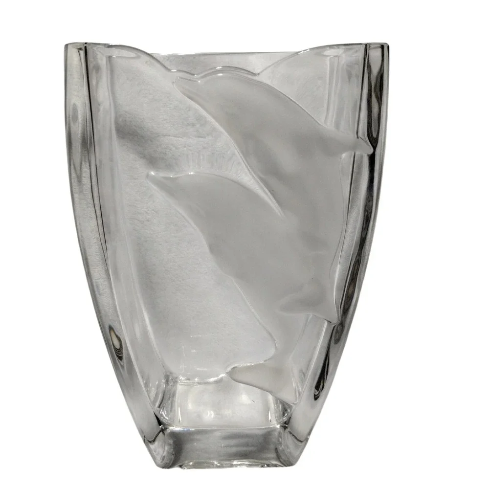 Dolphin Crystal Vase Large Heavy‎ Glass Coastal Nautical Decor Beach House